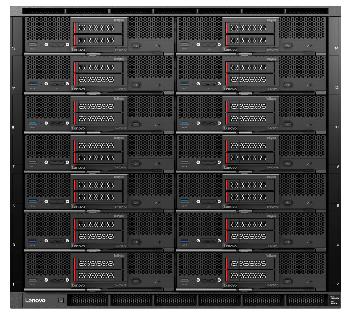 Flex System Enterprise Chassis può ospitare fino a 14 nodi di elaborazione SN550 V2 ad elevata densità.