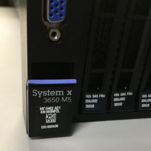 Front of the x3650 M5 showing the location of the Asset Tag barcode