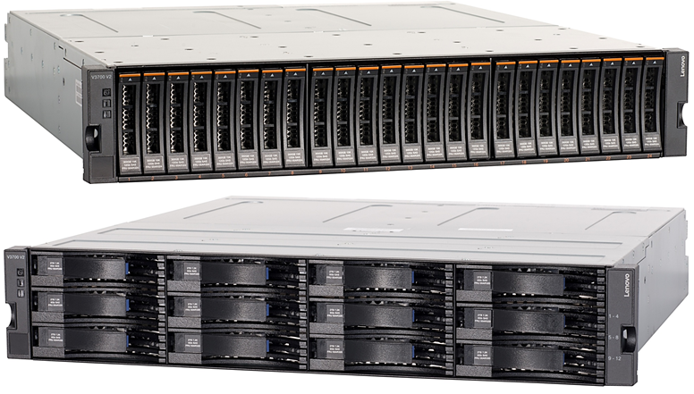 Lenovo Storage V3700 V2 SFF (top) and LFF (bottom) enclosures