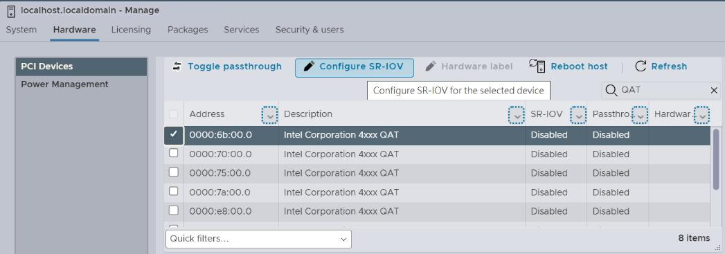 Configure SR-IOV function in vSphere client