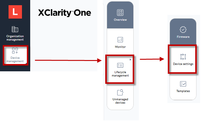Menu selections for Device settings