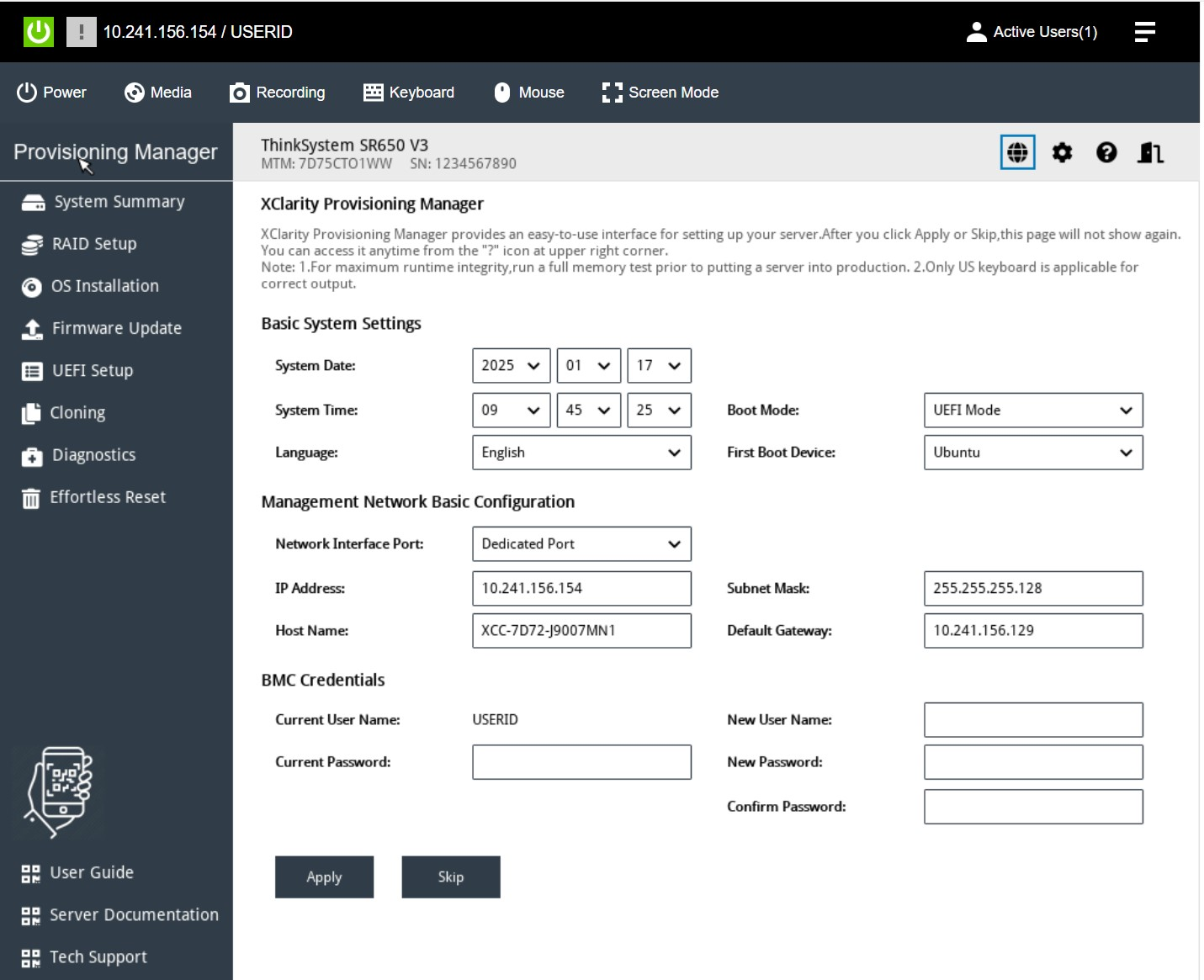 LXPM BMC settings page