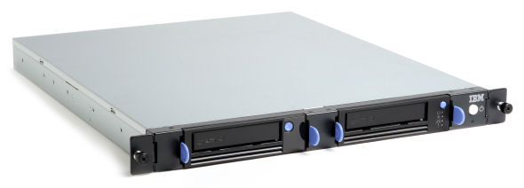 IBM Half High Generation 3 SAS Tape Drive installed in the right most bay of the 1U Rackmount Tape Enclosure