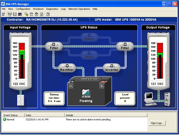 IBM UPS Manager normal status window