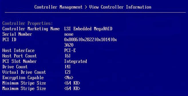 ServeRAID C100 configuration utility: Controller information