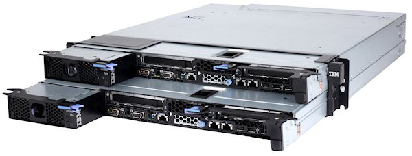 Two dx360 M4 compute nodes installed in an 2U iDataPlex chassis
