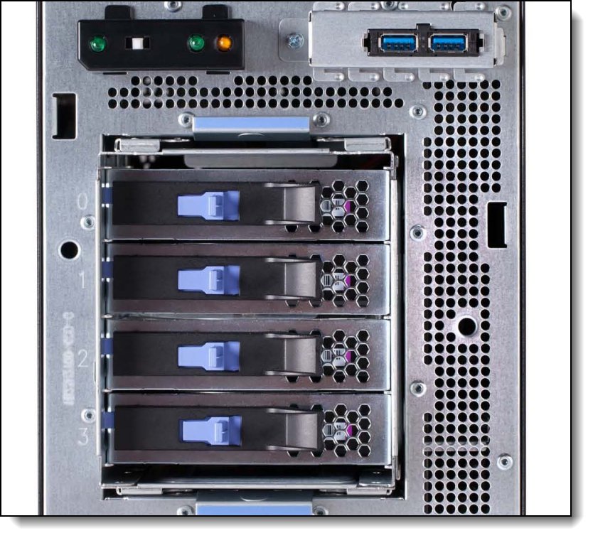 Simple-swap drive bays of the compact tower models (accessible with the front bezel removed)