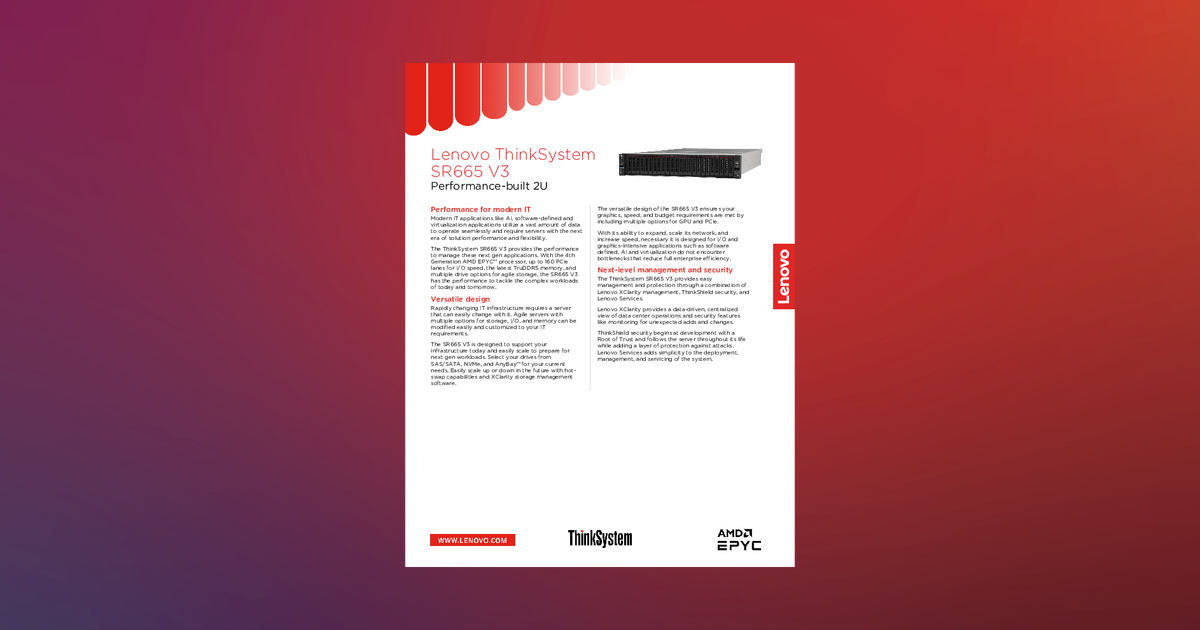 Lenovo ThinkSystem SR665 V3 Datasheet Lenovo Press