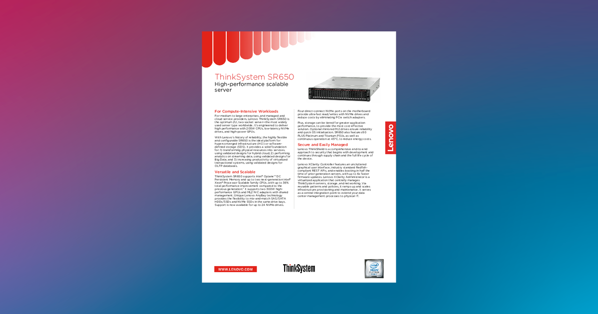 ThinkSystem SR650 Datasheet (withdrawn product) > Lenovo Press